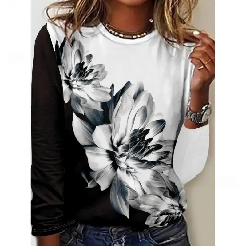 Popular Style Printed Long Sleeve T-shirt Floral Print Women's Clothing