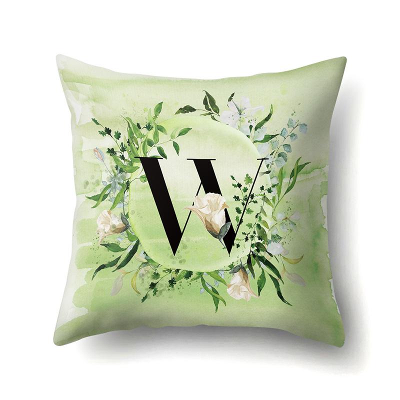 Polyester Pillowcase Car Decoration Small Fresh Green Leaves 26 English Letter Printing Pillow Cushion Cover