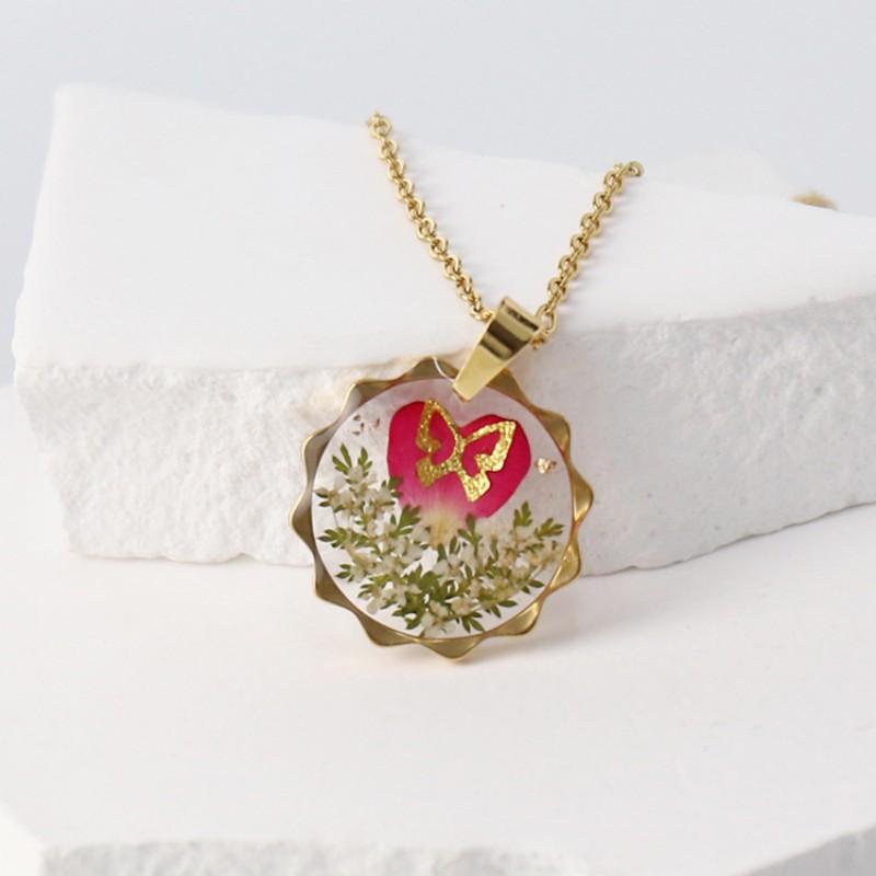 Unique Sun Design Pressed Flower Necklaces Elegant Epoxy Resin Dried Flower Chains Necklace Natural Floral Series Necklace 2025