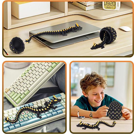 3D Printed Dragon Egg Figurine Movable Joints Luminous Loong Figure Fidget Toy Dragon Egg with Articulated Dragon Inside Decoration Ornament