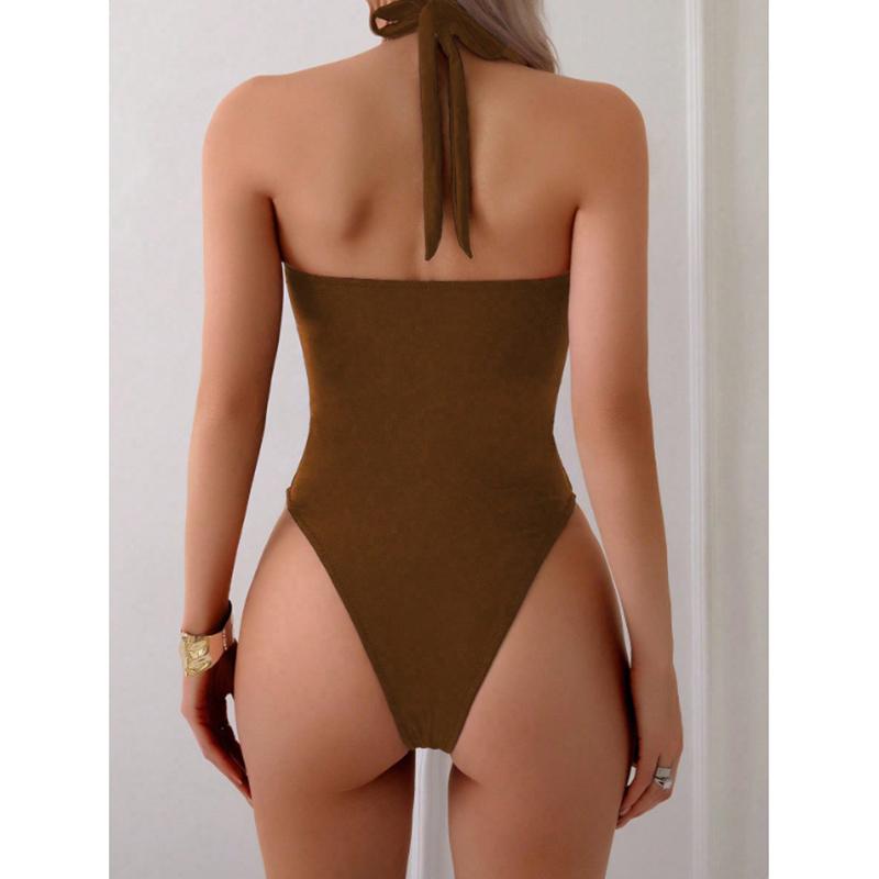Hollow Out Women's One Piece Swimsuit New Sexy Halter Circle Link Monokini Swimwear Slimming Bathing Suit