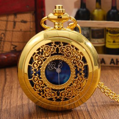 Luxury Fashion Men's Hollow Out Design Golden Quartz Pocket Watch with Necklace, Father's Day Gift, Ideal Choice for Gifts