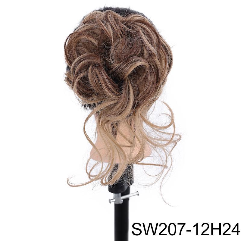 Euro-American Floral Messy Bun Wig - Long, Fluffy Clip-in Hairpiece
