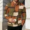 Camisa Polo Masculina de Manga Longa, Padrão Geométrico Abstrato, Top Casual Estiloso