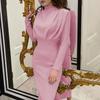 Europe, America 2026 Autumn and Winter New Fashion Temperament Waist Foreign Style Solid Color Long-sleeved Dress Wholesale 2023