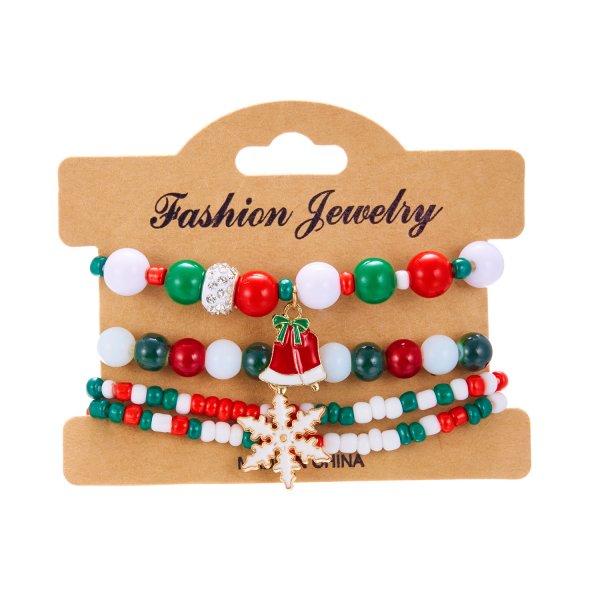 4Pc/Set Merry Christmas Tree Santa Claus Bracelet For Women Xmas Deer Crystal Polymer Clay Beads Woven Bracelet New Year Jewelry