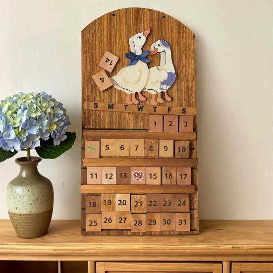 Calendario Perpetuo Vintage in Legno Fatto a Mano Calendario Riutilizzabile da Parete con Blocchi Intercambiabili Design Rustico Colibrì Floreale Decorazione per la Casa