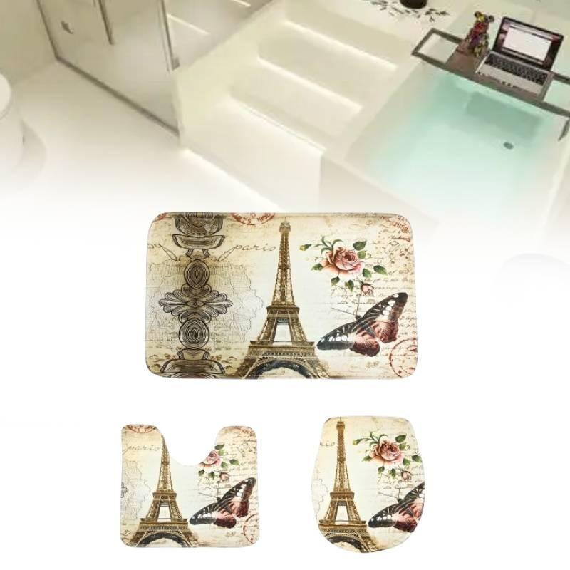 Butterfly Printed Tower Toilet Carpet Three Piece Set Anti Slip Mat Bathroom