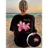 Camiseta Feminina Floricultura Estampa Orquídea Rosa Design Frente Verso Gola Redonda Manga Curta Modelagem Clássica Confortável Top Casual