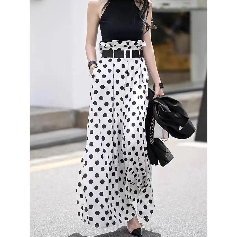Wave Point High Waisted Loose Pants Women Polka-Dot High Waist Loose Waistband Pants