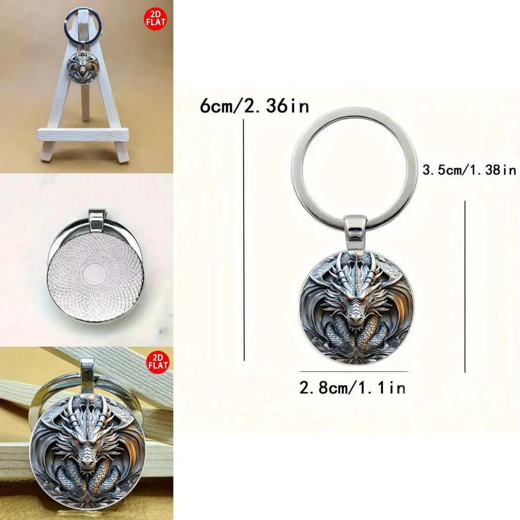 Porte-clés Tête de Dragon Mythique Métal Rond Accessoire Pour Voyage Et Célébrations