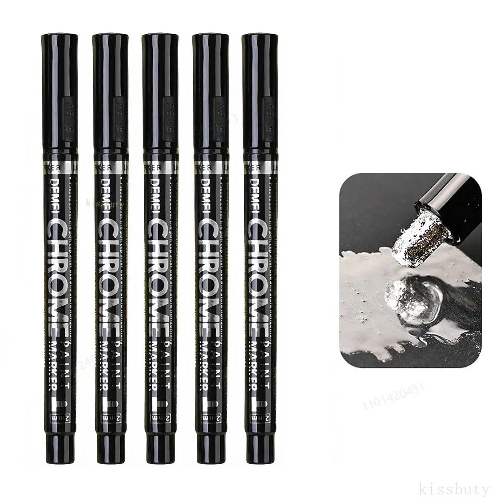 1-5Pcs Chrome Paint Marker Reflective Fluid Mirror Paint Pen 2mm Silvery Ink For DIY Car Styling Model Metal Wood Plastic Stone Touchup Paint2