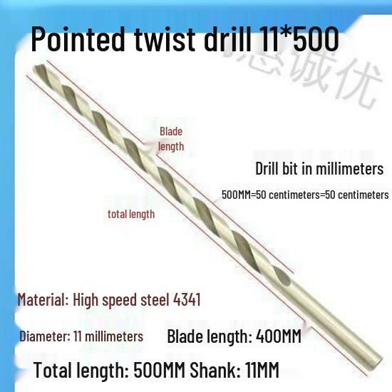 Extra Long 5060 Cm Twist Drill Bit, 500mm High-Speed Steel, Straight Shank for Deep Hole Drilling In Stainless Steel, Wood, 468 Industrial Series.