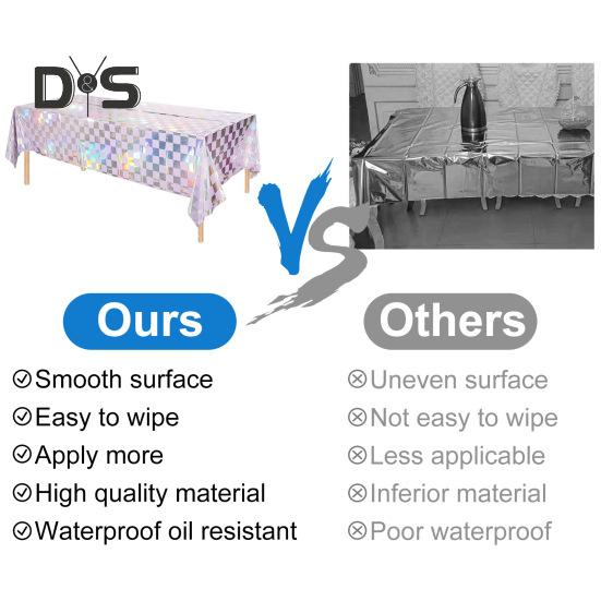 3-pack plastduk skinnende rektangel engangsbordtrekk iriserende festdekorasjoner for piknikcamping