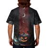 Men's Halloween Print Scrub Top Short Sleeve for Work Uniform