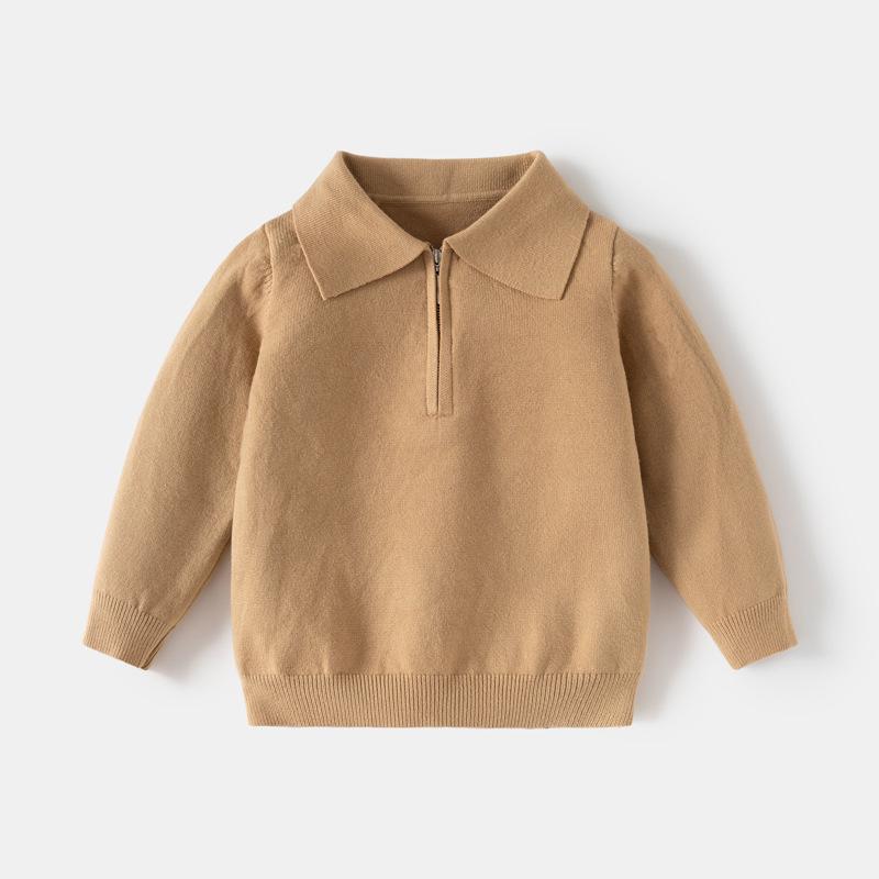 Autumn New Boys' Knit Polo Collar Sweater - Choose Size, Versatile Plain Color.