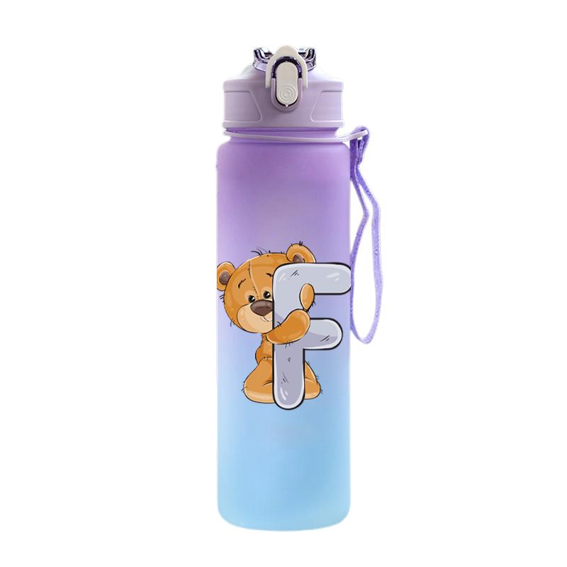 Cartoon Letter Printed Lovely A-Z 750ml Water Bottle Large Capacity Drinking Cup Portable Outdoor Sports Water Cup Children Gift