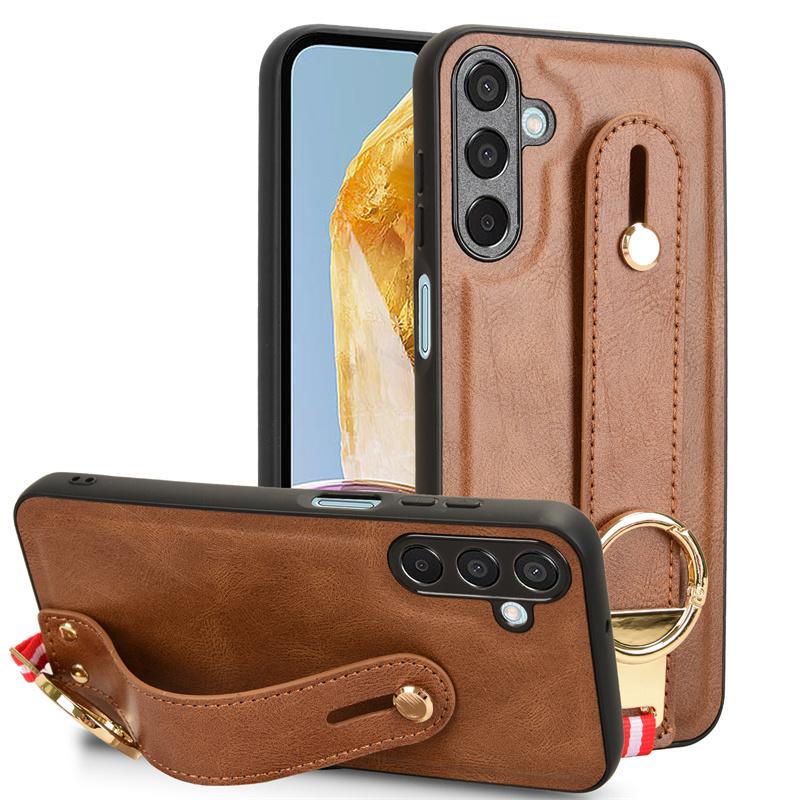 

Роскошный кожаный чехол-подставка с браслетом для Samsung Galaxy M15 M35 M55 M34 5G, чехол-кольцо с открывалкой, противоударный держатель, деловой чехол с полной защитой For Galaxy M34 5G коричневый