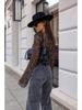 V-Neck Leopard Print Mesh Flare Sleeve Retro Slimming Long Sleeve Top