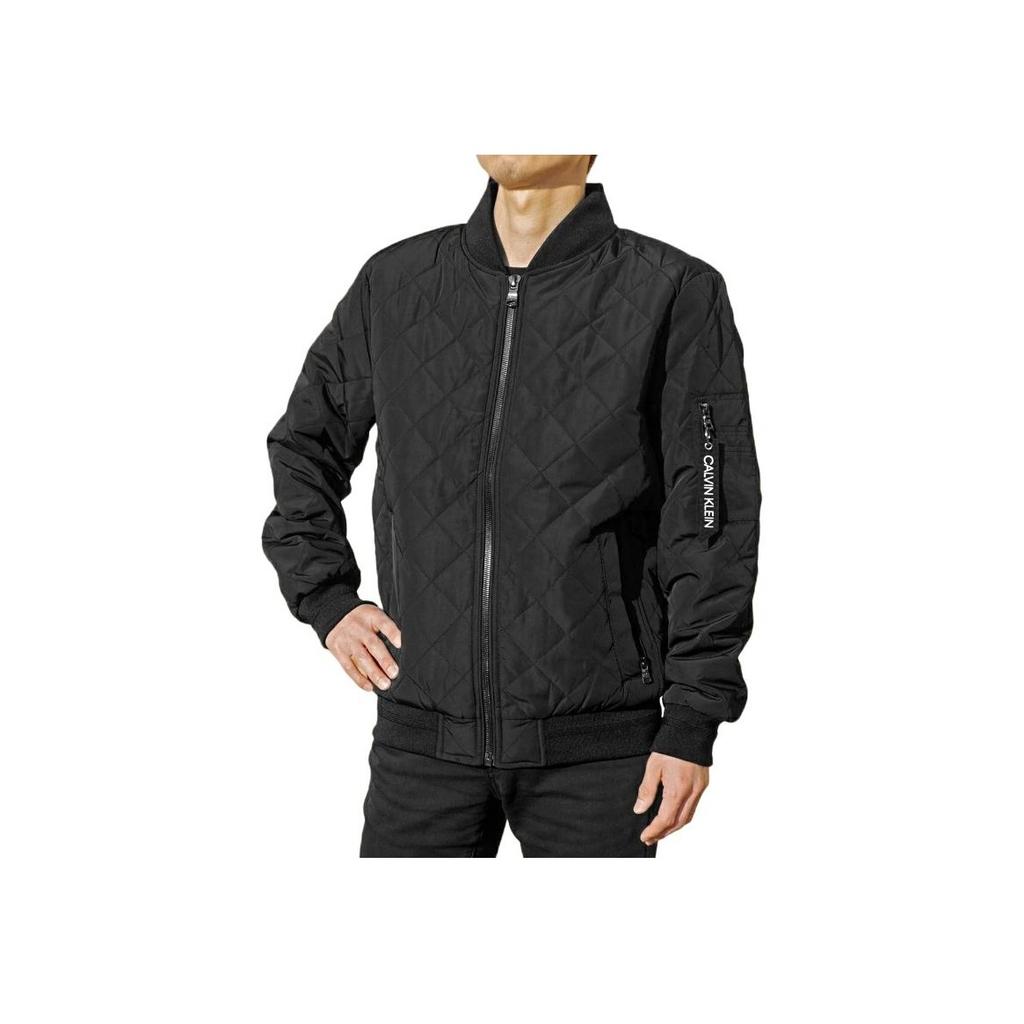 Calvin Klein Solid Color Diamond Stitch Zip Jacket Men Jackets Black 1419093