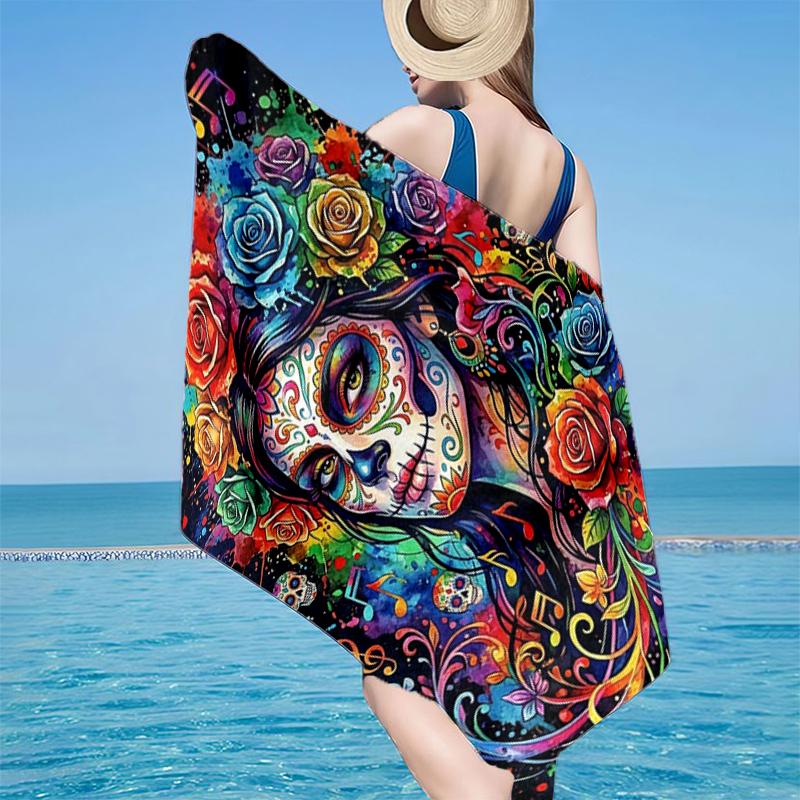 Day Of The Dead Celebration Beach Towel, Super Soft Microfiber, Gift for Her/Him, Birthday, for Pool, Beach, Travel, Home Decor Fan gifts