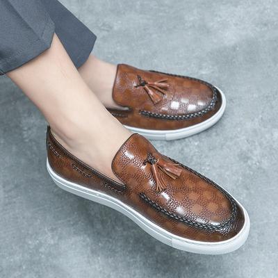 Nieuwe Zwarte Sneakers Heren Bruin Heren Gevulkaniseerde Schoenen Kwastjes Instappers Pu Leer Platform Herenschoenen Maat 38-48