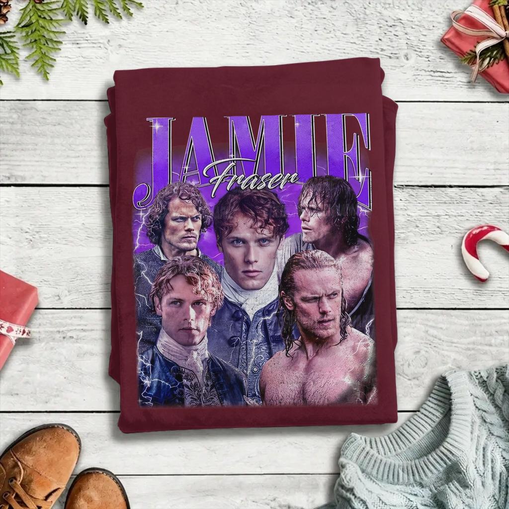 Jamie Fraser Outlander TShirts Unisex Vintage Pure Cotton Tee Shirt Crewneck Short Sleeve T Shirts Big Size Tops