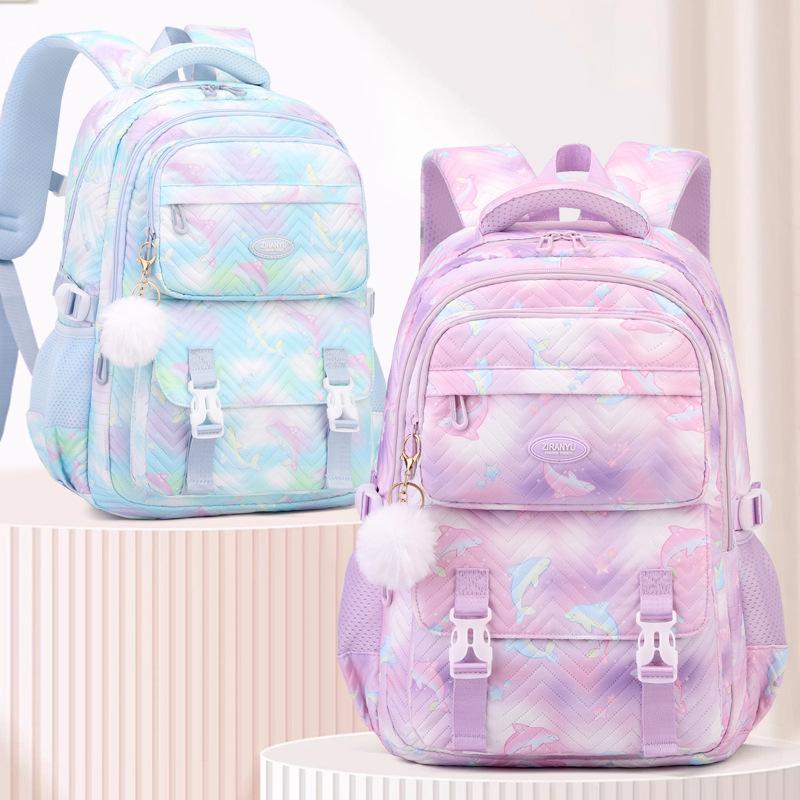 New Primary Girl Student Schoolbag Lightweight Wear-resistant Backpack Fashion Contrasting Color Cute Cartoon Fish Junior High School Student Book Bag