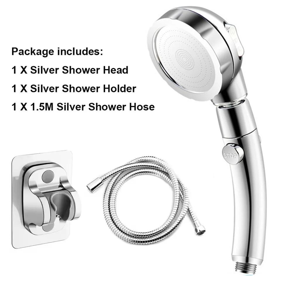 Golden 3 Modes High Pressure Shower Head Set With Hose and Holder Large Flow Rainfall Handheld Shower Faucet Bathroom Accessoies