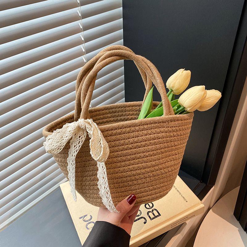 

Женская плетеная сумка из соломы, сумка-корзина для овощей ручной работы, для отпуска, пикника, весенней прогулки, для фотосессии, пляжная сумка, плетеная сумка через плечо, маленькая сумка Brown