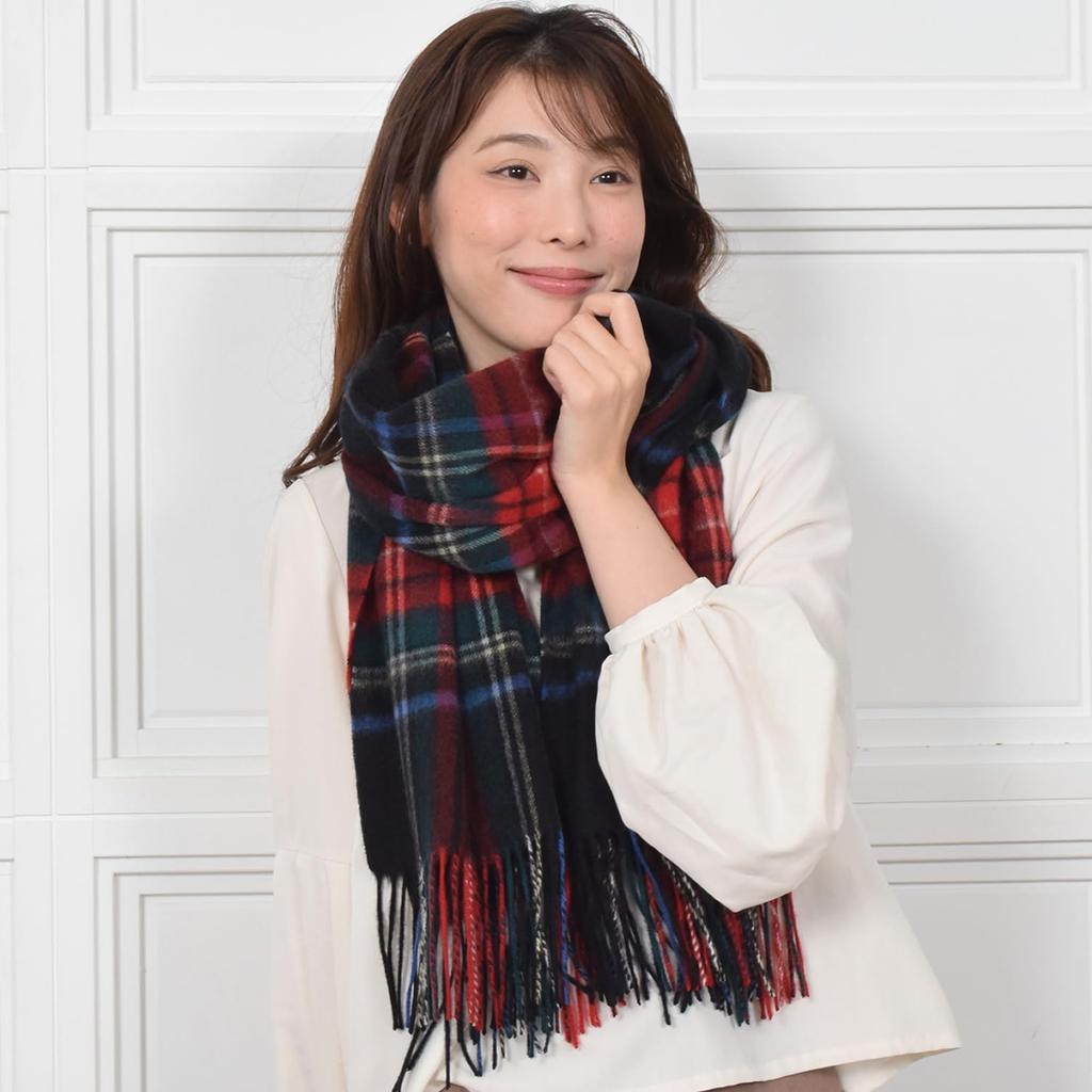 Merfirge Cashmere Check Gift Box Included Black Tartan 100% Stole, Large, Thick, Pattern, (CS1066) (1. Check)