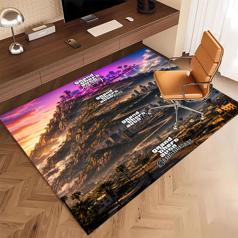 1 Stück Spiel Grand Theft Auto Druck Teppich - Weich, Waschbar, Rutschfest, Innenmatte, Wohnzimmer, Heimbüro Dekorativer Teppich, Büro Dekorativ