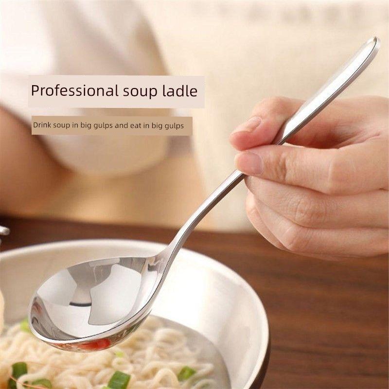 Stainless Steel Spoon for Adults, Thickened Long Handle, Household Kitchen Spoon for Seasoning, Large Soup Spoon for Serving