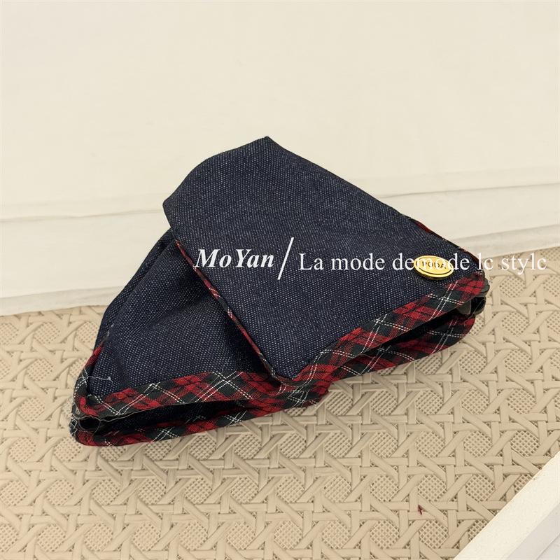 

Retro Denim Plaid Hair Tie: Elegant Color Block Ponytail Holder & Claw Clip