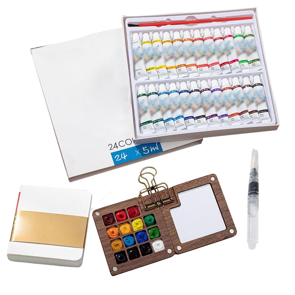 Watercolor Palette Set Mini Pocket Artist Watercolor Paint Palette Travel Sets with Brush and Sketchbook for Painters Artists