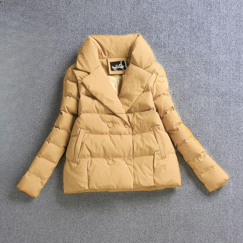 Winter Damenmode Kurz Daunen Baumwollgepolsterte Jacke Anzugkragen Reine Farbe Langarm Mantel Slim Parka Oberbekleidung