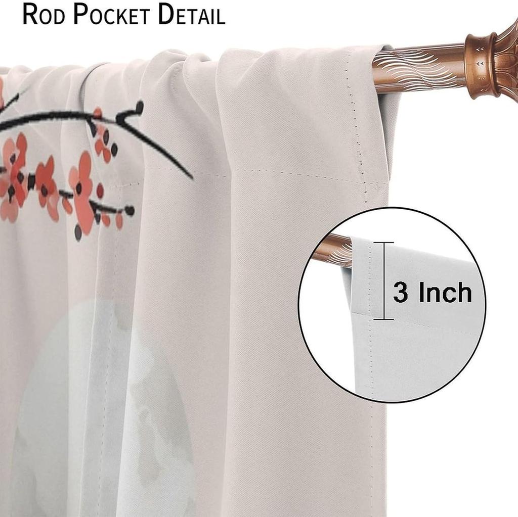 Cherry Blossom Curtain Red Plum Floral Japanese Watercolor Flower Aesthetic Blooming Asian Traditional Ink Painting With Room Darkening Polyester