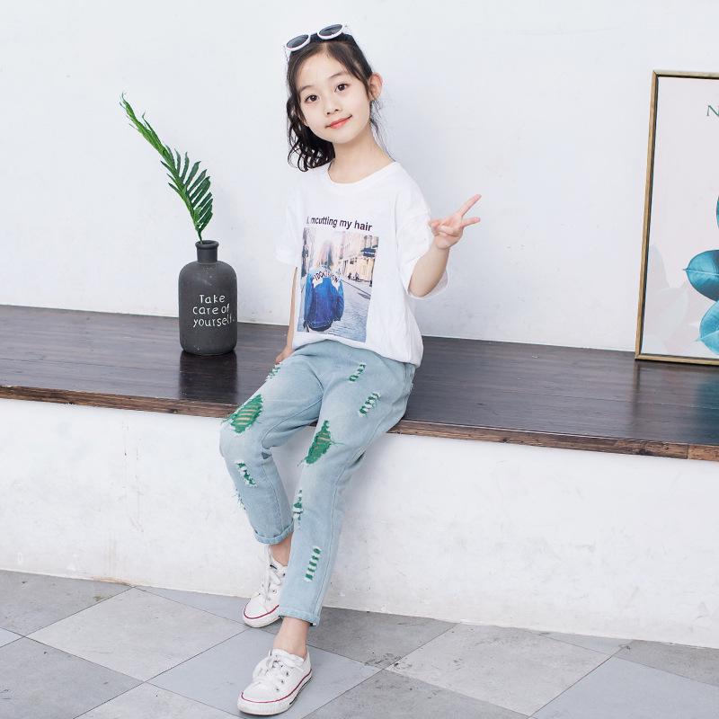 Kinderjeans mit Waschung und Rissen für Mädchen und Jungen - Trendiger koreanischer Stil, perfekt für Frühling und Herbst