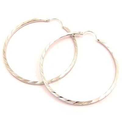 [K7477] - Silver 'Choreography' Diamond Hoop Earrings (rhodium Plated) - 5 Cm
