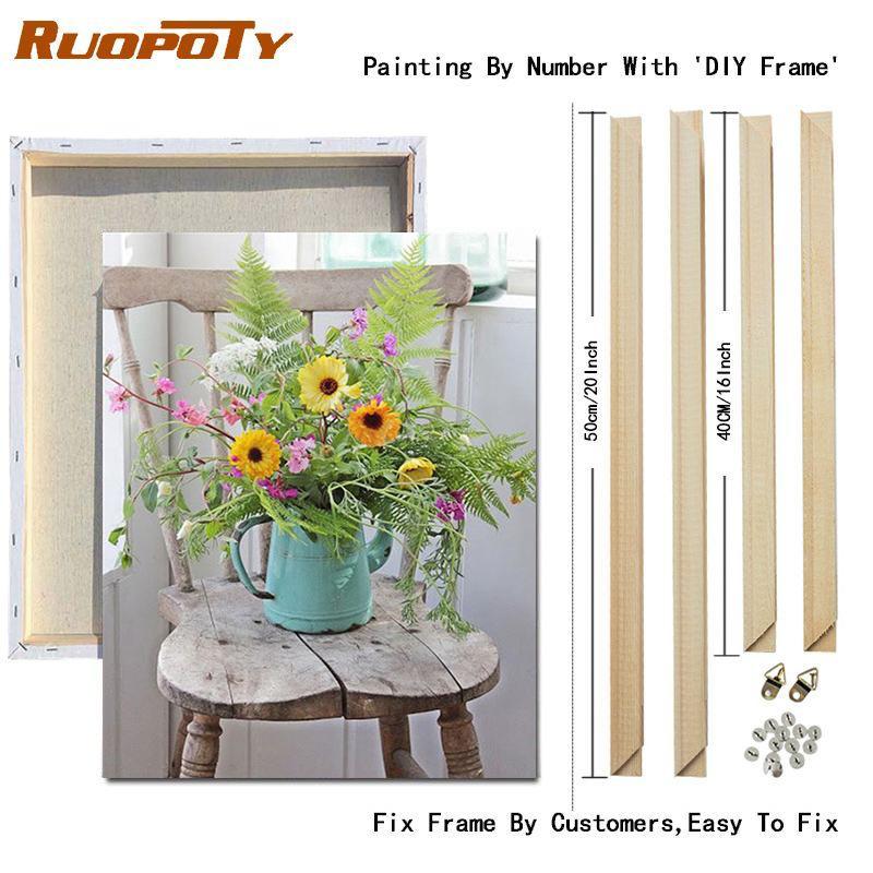 RUOPOTY DIY Frame Painting By Numbers Flower Acrylic On Canvas Wall Art Picture By Numbers For Living Room
