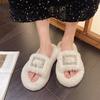 Fashion Slippers Women Fluffy Flip Flops Furry Slides Slipper Ladies Shoes Crystal Hollow Flat Faux Fur Sandals Decor Platform Footwear