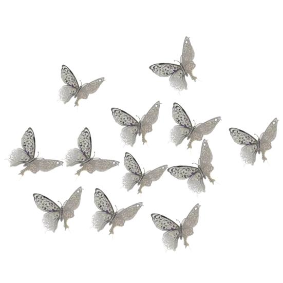 12 Stück 3D-Schmetterlings-Wanddekoration 3 Größen Hohl-Schmetterlings-Dekoration für Geburtstagsfeier Kuchenaufsatz Abnehmbare Wandbilder Aufkleber für Kinderzimmer Schlafzimmer