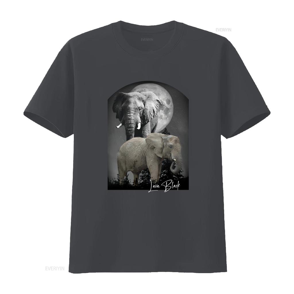 Realistic Dark Night Moon Elephant Family Wildlife Print Casual T Shirt Vintage Graphic Soft Comfortable