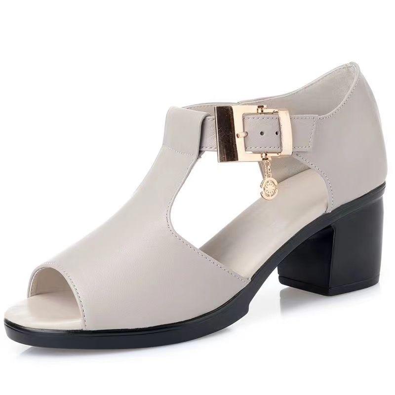 

Черные кожаные ботинки на полой подошве. Женские сандалии с открытым носком. Римская обувь на толстом каблуке. Удобная простая обувь на высоком каблуке. Весна-лето. 41 светло-серый