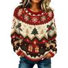 Maglione da Donna Casual a Manica Lunga con Scollo e Stampa Natalizia per le Feste