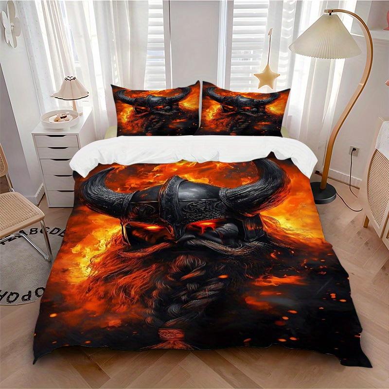 

3pcs Viking Flames Soft Comfortable Bedding set, For Bedroom, Guest Room And Dorm, All - Season Use, High-Definition Printing138 135x200cm