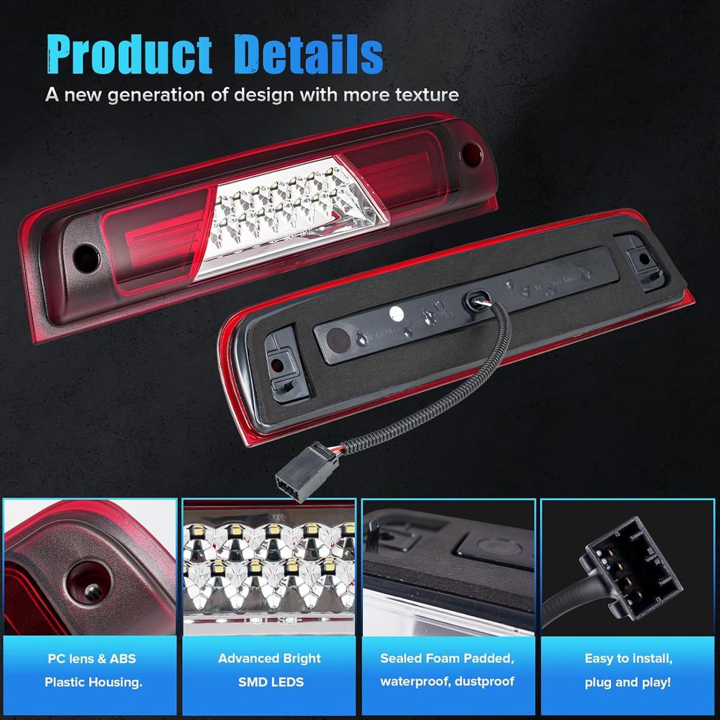 LED Third Brake Light Compatible with Ram 1500 2500 3500 4500 5500 2009-2018 for Ram1500 Classic - Laramie 3rd Brake Cargo Light Red Housing Clear