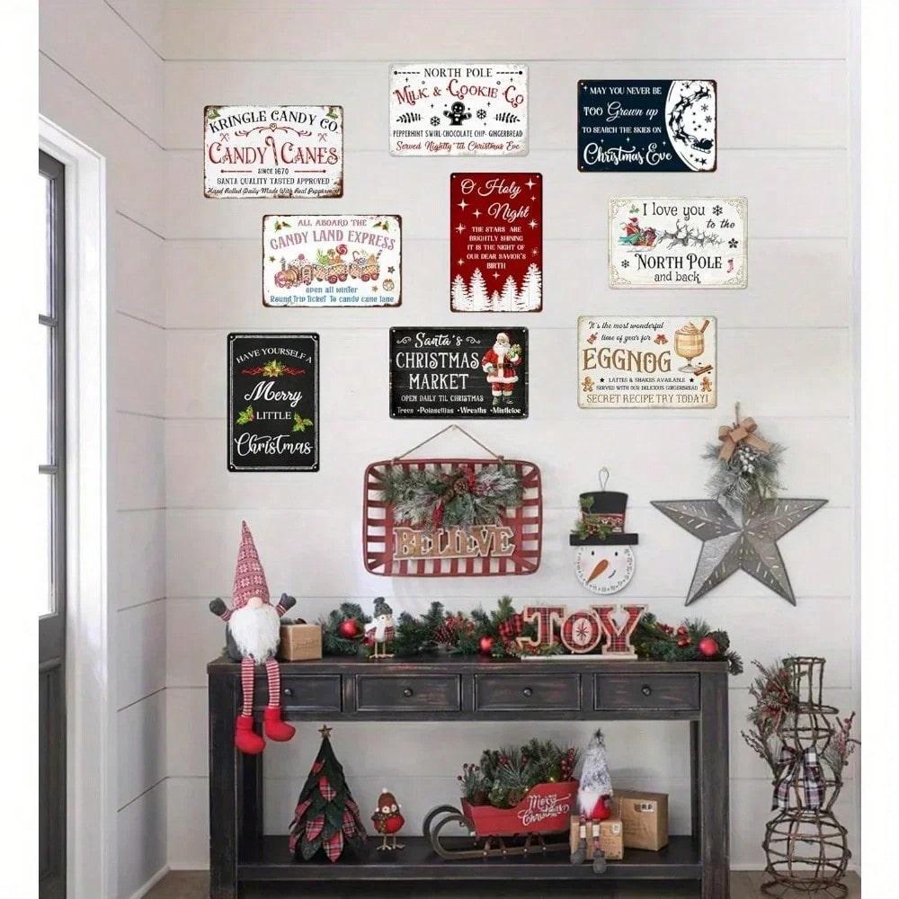 Vintage Christmas Tin Wall Art Rustic Gingerbread Bakery Sign Kitchen Decor