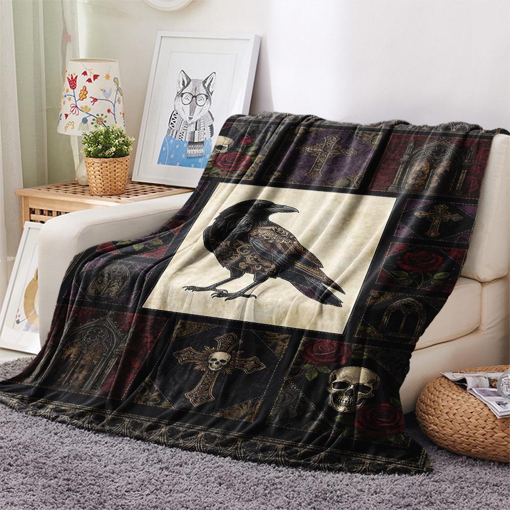 Flaneldecke mit Krähenmuster, Hohe Qualität, Bequem für alle Jahreszeiten, Heimdekoration, Wärme und Komfort, Perfekt für Weihnachtsgeschenke49