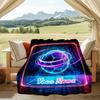 1PC Custom Name Neon Lights Soccer Ball Outdooor Flannel Blankets Patterns Throw Blanket All-Season Soft Gift for Couch, Bed, Camping Gifts